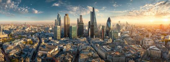Panorama of the city skyline against a cloudy sky photo