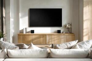 Modern Living Room with Television Speaker and Elegant Furniture photo