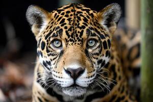 Close-up of a wild jaguar cat with spotted fur photo