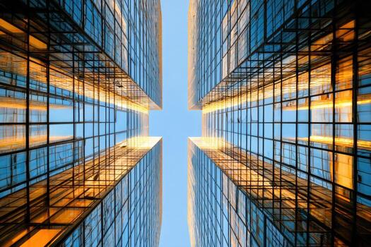 Looking Upwards Into the Sky Between Two Business Buildings photo