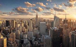 The Iconic Skyline of New York City at Sunset photo