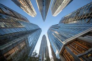 Upward Gaze at Skyscrapers A Modern Urban Landscape photo