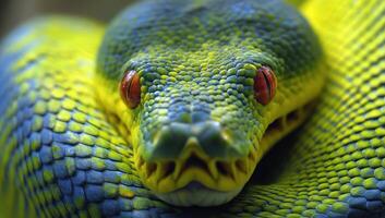 Green Tree Python Striking Gaze in Vibrant Color photo