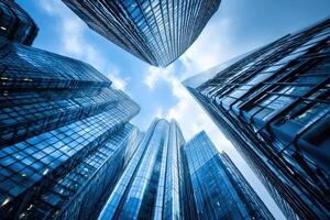 Towering Architecture Modern Skyscrapers Reaching The Sky Blue Aesthetics photo