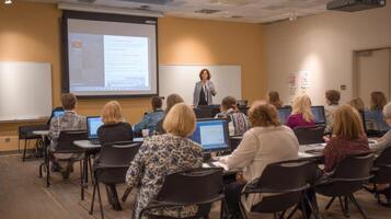 Learning and Education in the Classroom with Teacher Explaining Important Details Concepts photo