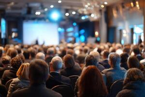 Engaging Crowd at a Professional Conference Listening to a Business Presentation in Hall photo