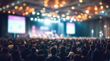 A Large Crowd of People Gathered at an Indoor Conference Event Hall photo