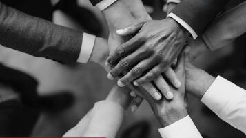 Unity and Diversity A Group of People Joining Hands Together for Success photo