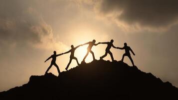 Successful Team Collaboration People Connecting On the Top of Mountain Hill photo