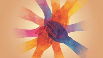 Diverse Group of People Joining Hands in a Moment of Unity Togetherness photo