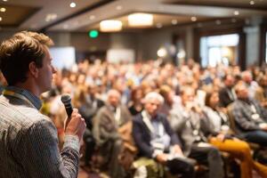 Engaging Presentation Audience Captivating Speaker Connecting with People Professional Meeting Setting Event photo