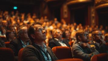 Enthralled Audience Immersed in Captivating Performance a Sea of Faces Lit photo