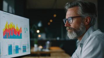 Analyzing Data Reports Man Looking at Statistics Growth Development Business Concept Analytics photo
