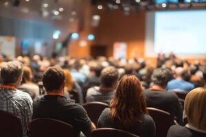 Attending a Corporate Conference Presentation Watching Speaker on Stage Business Seminar photo
