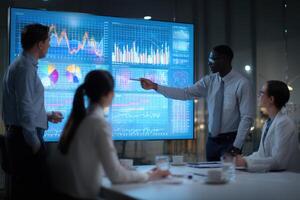 Business Analytics Insights Team Analyzing Stock Market Data For Investment Opportunity photo