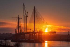Construction Site at Dusk The Bridge Construction is Near to Finish photo