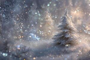 A Tranquil Winter Wonderland Scene of Snow Covered Trees and Sparkles photo