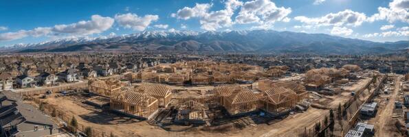 An Aerial View of a Developing Community in a Mountainous Region photo