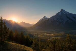 Majestic Mountain Peaks at Dawn The Sunrise Over a Valley Dream View photo