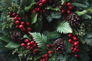 Evergreen Christmas Wreath with Red Berries is a Celebration of Holiday Season photo