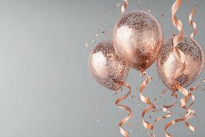 A Celebration of Joy Rose Gold Balloons Confetti and Ribbon Decoration photo