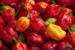 Vibrant Habanero Peppers Array Spicy Flavorful and Colorful Culinary Delights Collection photo