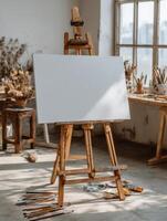 Creating a Masterpiece in a Bright Creative Studio Using Artistic Tools photo