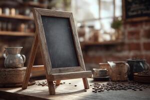 Chalkboard Display with Coffee Beans The Rustic Charm of Coffee Houses Interior photo