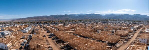 Aerial Vista Shows Dense Suburban Housing Development Sprawling Toward Distant Mountains photo