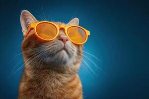 Funny Cat with Orange Sunglasses Enjoying The View Under Water Splashes Today photo