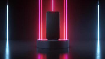 Abstract Product Display with Neon Lights Presentation Digital Rendering Modern Design photo