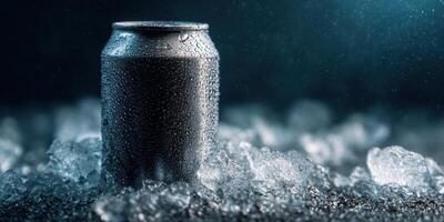 Cold Refreshing Soda Can on Ice A Perfect Thirst Quencher Image photo