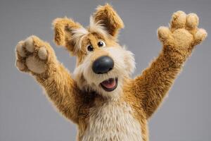 Joyful Brown Dog with Paws Up A Cute Animated Character Ready photo