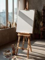 Sunlit Canvas Awaiting Artistic Expression Creativity in Studio Serene Atmosphere Capture photo