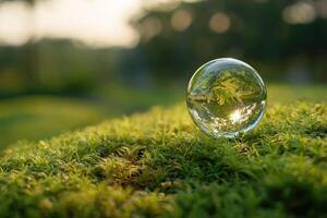 Crystal Ball on Moss with Reflection a Beautiful Nature Photograph Outdoors photo
