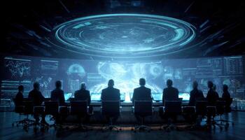 A Group of People in the Meeting Room with Futuristic Display Technology photo