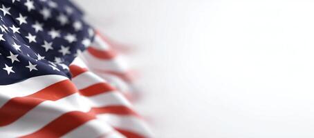 Close up of an American flag fading into a white backdrop photo