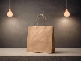 A Simple Brown Paper Bag On A Countertop With Two Lightbulbs photo
