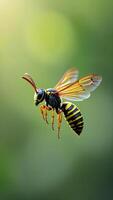 Stunning Close up of a Yellowjacket Wasp in Flight Nature Photography photo