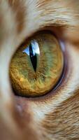Close up Macro Shot of a Cat s Golden Eye Detailed Texture and Reflection photo