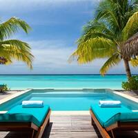 Beach Background Luxurious Tropical Beachfront Villa with Private Pool and Ocean View photo