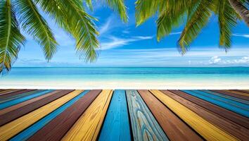 Beach Background Colorful Beach Wooden Deck Tropical Paradise Summer Vacation Background photo