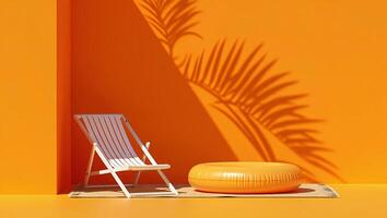 Beach Background Summer Vacation Scene Orange Beach Vibe with Deck Chair and Inflatable Ring photo