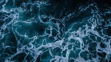Beach Background Abstract Ocean Wave Texture Deep Teal Water with White Foam Swirls photo