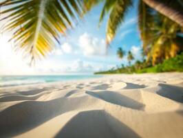 Beach Background Idyllic Tropical Beach Scene Soft White Sand Palm Trees Ocean View photo