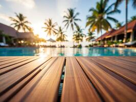 Beach Background Luxurious Resort Pool Deck at Sunset Tropical Paradise Getaway photo