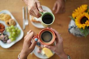 Coffee Background Couple Enjoying Coffee Together Breakfast Date Top View photo