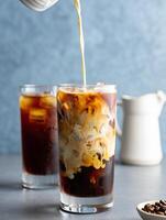 Coffee Background Iced Coffee with Cream Pour Cold Brew Summer Drink Refreshing Beverage photo