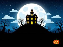 Halloween Background Spooky Halloween Night Scene Haunted House Graveyard Full Moon Jack o lantern photo
