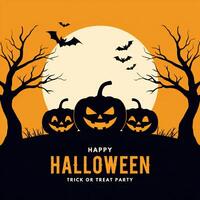 Halloween Background Spooky Halloween Night Scene Jack o lanterns Bats and Moonlit Trees for Party Invitation photo